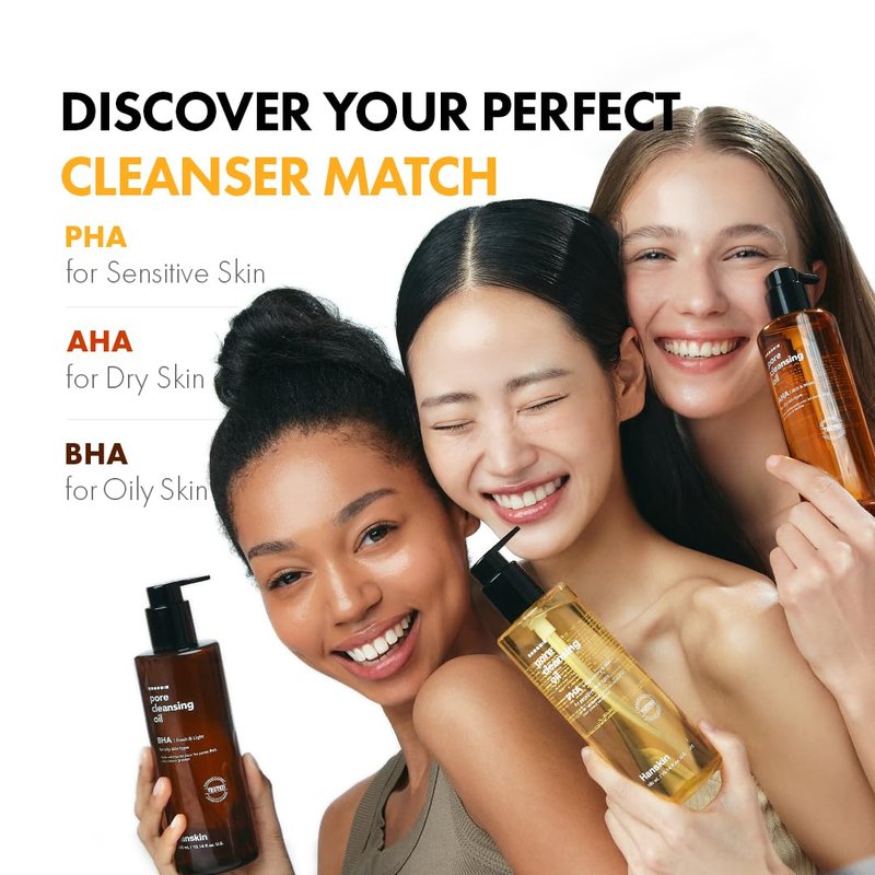 Hanskin PHA Pore Cleansing Oil - Korean Cleansing Oil for Face, Lightweight Makeup Remover & Oil Cleanser, Removes Makeup, Sunscreen & Excess Oil, Double Cleansing for Sensitive Skin, XL 10.14 oz