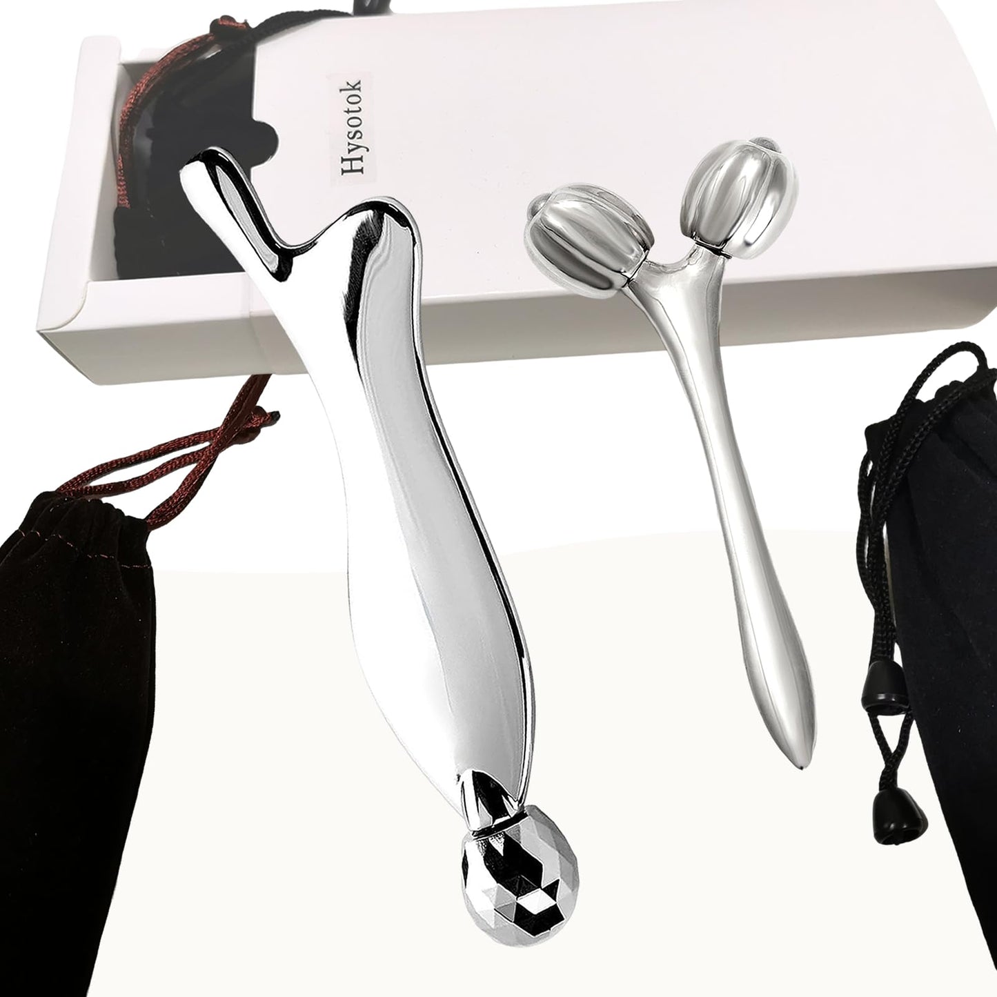 Hysotok Face & Body Roller Massager - Guasha Tool for Face, Neck & Eyes, Stainless Steel, Chin Lift, Skin Tightening (Silver White)