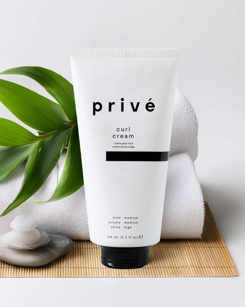 Prive Curl Cream for Curly Hair - Frizz Control and Curl Defining Cream with Bamboo, Green Tea and Baobab - Medium Hold Moisturizing Styling Cream - Silicone Free, Vegan - 5.9 oz