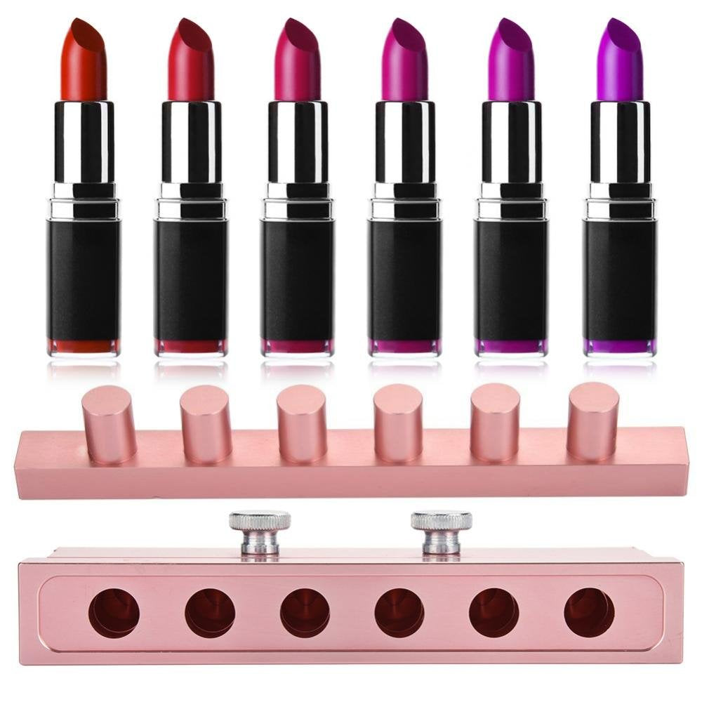 DIY Lipstick Mold With Stripper, 2/4/6 Cavities 12.1 Aluminum Alloy Rose Gold Dual Uses Lip Balm Maker Tool (6 Holes)