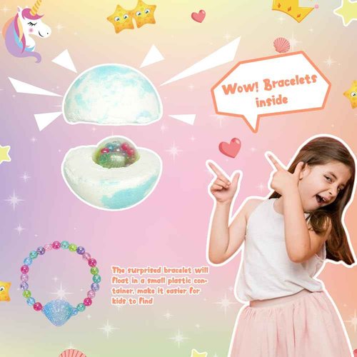 KAV Girls Bath Bombs Set of 9 — Surprise Bracelet Bath Bombs for Kids & Tweens, Fizzy Colorful Bath Fizzies with Collectible Bracelet Inside, Kid-Safe Scents & Moisturizing Oils — Party Favors & Gifts