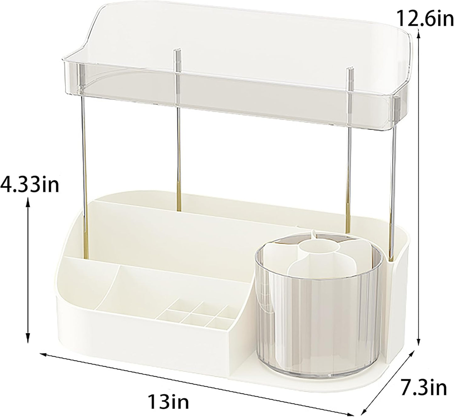 Rotating Makeup Organizer - Double Layer Spinning Cosmetic Storage for Vanity | Multi-Purpose Brush Holder