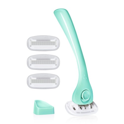 Billie Women's Shave Kit - Razor + 4 x 5-Blade Refills + Magnetic Holder + Travel Case - Minty & Cool Blue