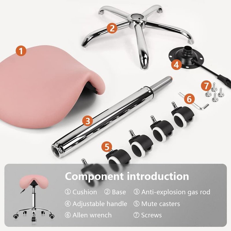 Adjustable Rolling Saddle Stool - PU Leather Swivel Salon Chair with Wheels | Pink