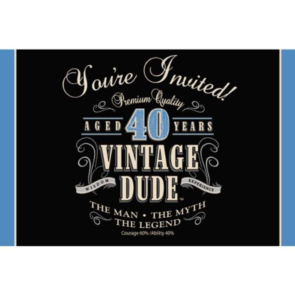 Creative Converting Vintage Dude 40th Birthday Gatefold Invitation, Standard