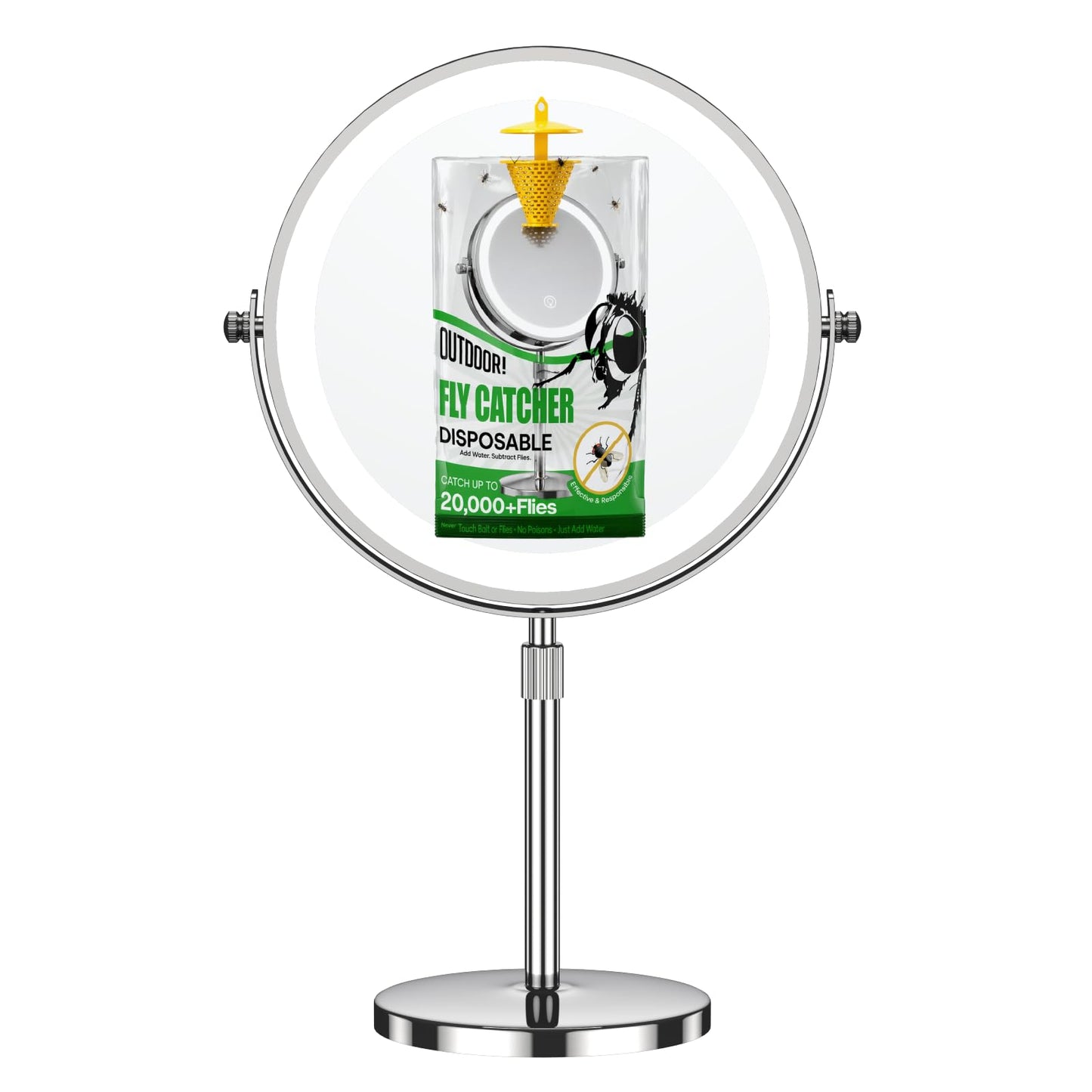 Elasound 9 Fly Trap Bags Outdoor Hanging, Disposable Fly Catcher with Strong Fly Bait 9" Makeup Mirror (5)