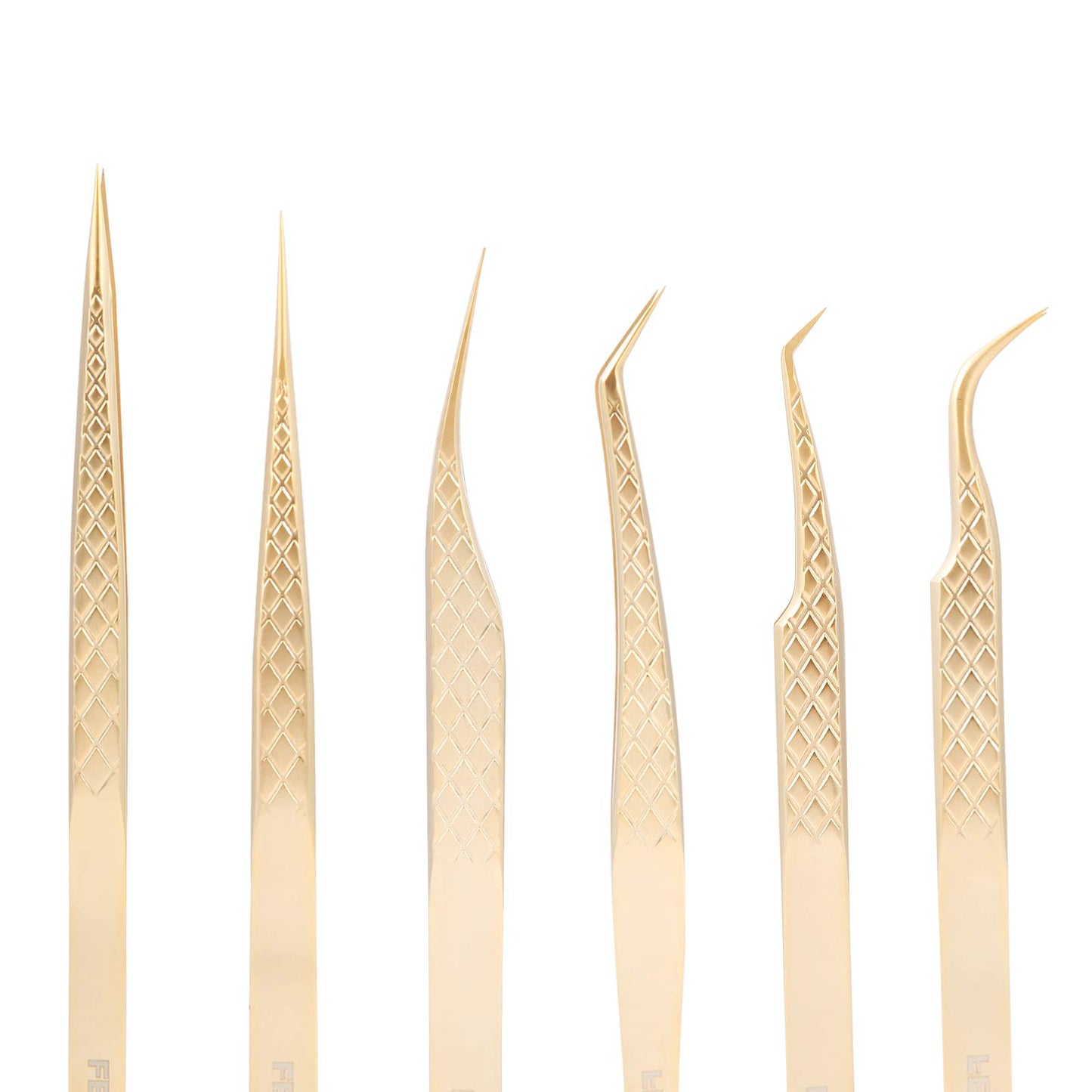 FEITA Eyelash Extension Tweezer Set Gold Lash Applicator Tool - Precision Lashes Diamond Grip Tweezers for 2D-6D Volume & Individual Eyelashes Extensions Supplies (6Pcs)