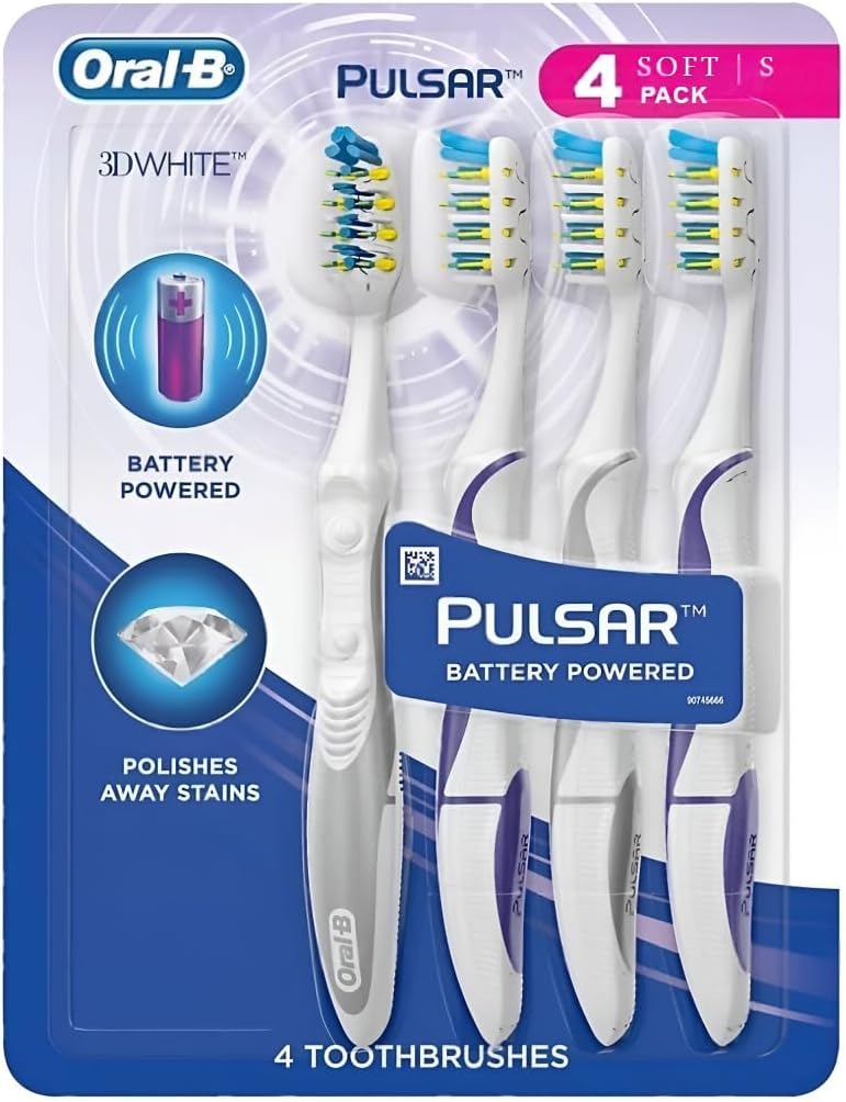 Oral-B 3D White Luxe Battery-Powered Toothbrushes - 4 Count Pack for Superior Whitening