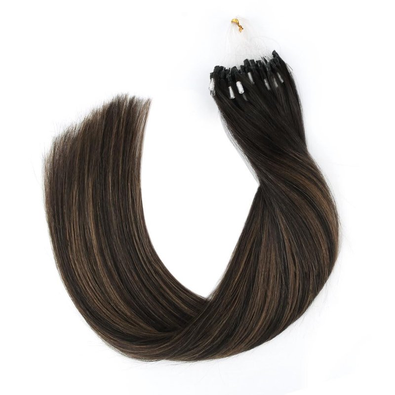 ABH AMAZINGBEAUTY HAIR Micro Loop Ring Hair Extensions Human Hair Balayage Darkest Brown to Chestnut Brown Microlink Hair Extensions #2/6/2 Seamless Blend 50G 50S 14 Inch