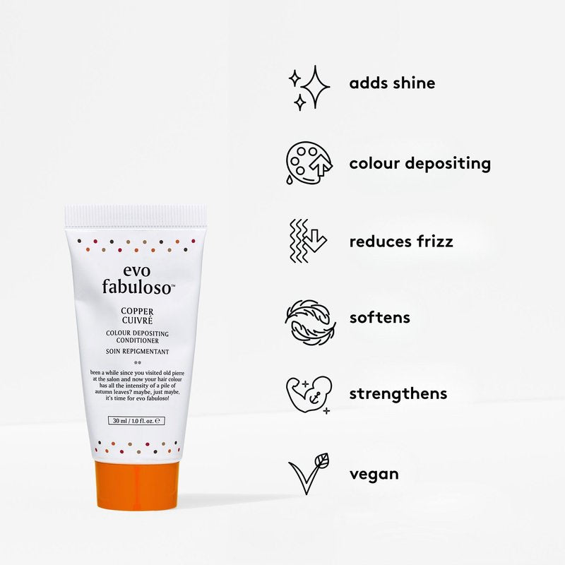 Evo Fabuloso Copper Color Depositing Conditioner for Blonde to Brown Hair with Copper Tone - Tones, Nourishes & Adds Shine - 1 fl oz, Travel Size