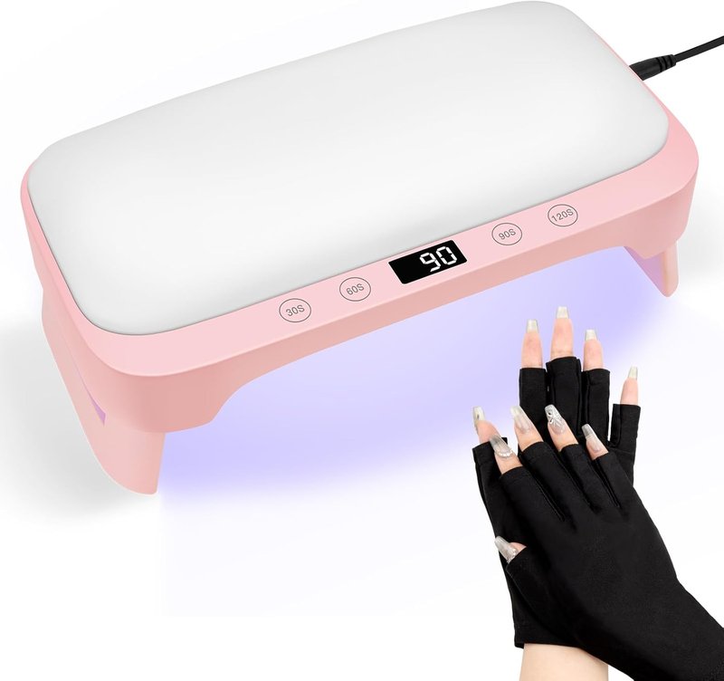 UV Nail Lamp - Professional LED Nail Light for Gel Polish | Foldable Design with Arm Rest & UV Gloves - Pink
