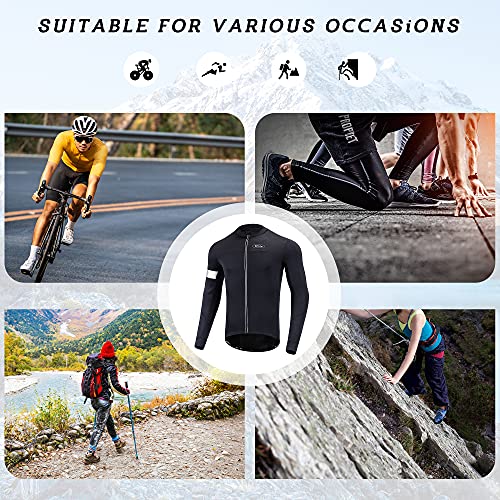 Dooy Men's Cycling Bike Jersey Winter Thermal Biking Shirt Long Sleeve Bicycle Jacket with Full Zipper and Rear Pockets(Black,XL)