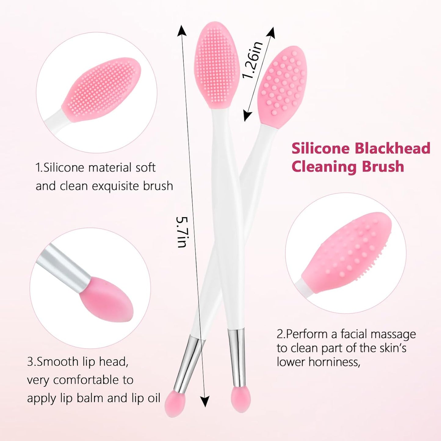 Silicone Face Scrubber, 2pcs Exfoliating Lip Brush, 2pcs Face Cleansing Brush & Silicone Facial Mask Brush Exfoliator Blackhead Skin Care Tool