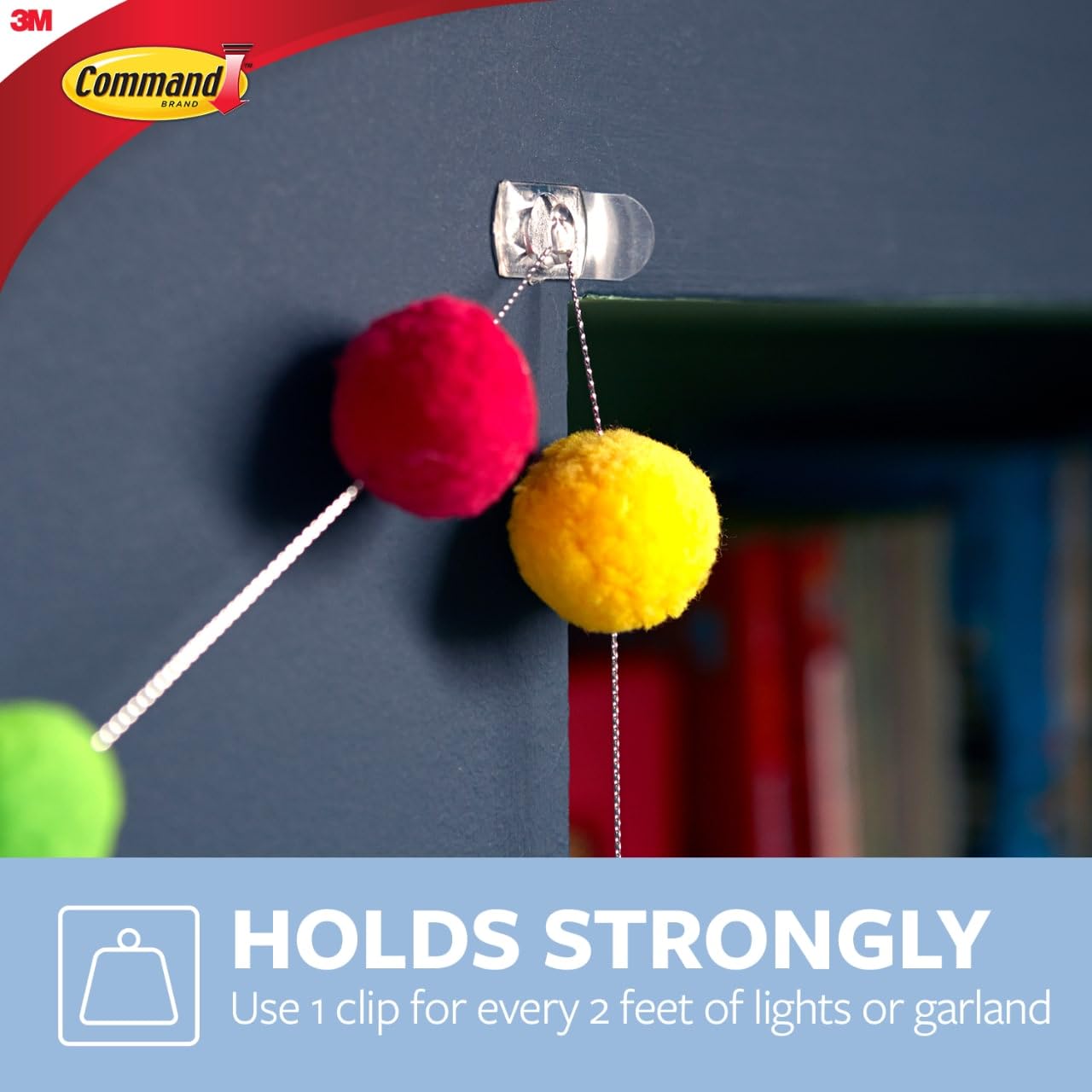 Command Decorating Clips, 40 Clips and 48 Command Strips, Damage-Free Hanging Light Clips with Adhesive Strips, No Tools Small Wall Clips for Hanging Lights and Cables