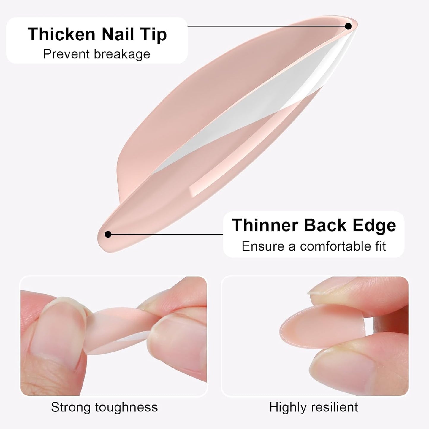 French Almond Gel Press On Nails Short 16 Sizes Fake Nails Glossy 32pcs, Nail Glue Included
