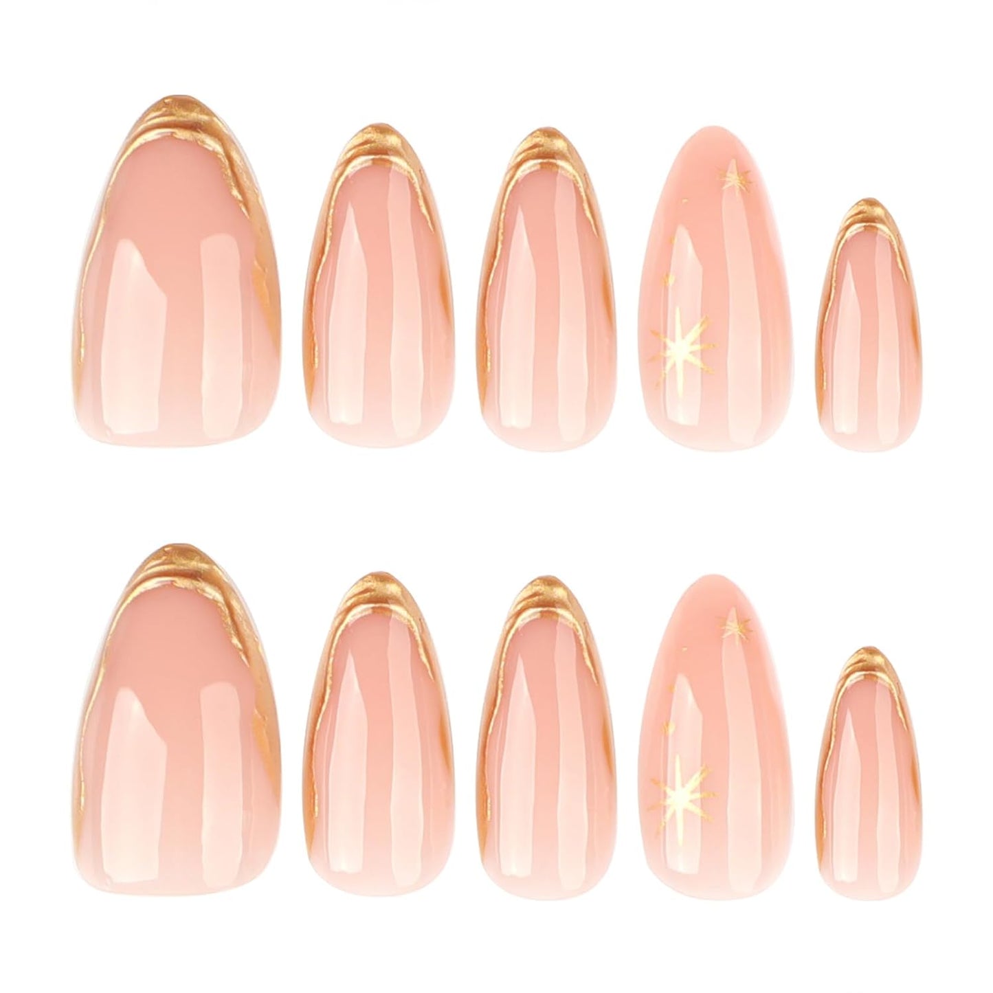 French Tip Almond Press-On Nails with Gold Bow | Reusable Glossy Acrylic False Nails for Women