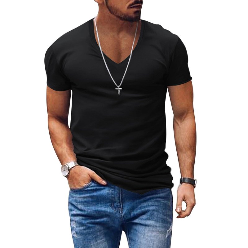 Mens Funny T Shirts Athletic Loose Fit Workout V Neck Short Sleeve Basic Gym Bodybuilding Fashion Casual Summer Tops Black S