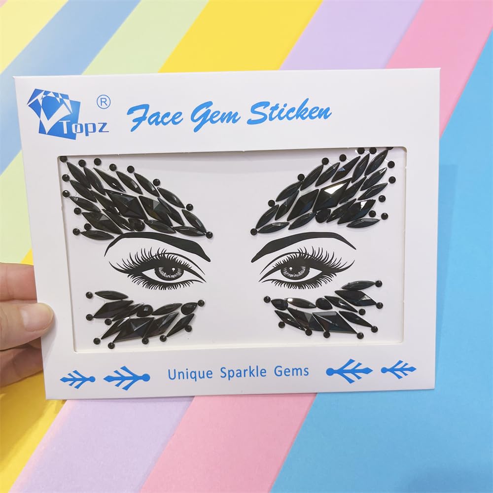 black body jewels carnival face gems tattoo body glitter adhesive rhinestones for face body jewels halloween sticker for rave festival party (Jet black/SR57)
