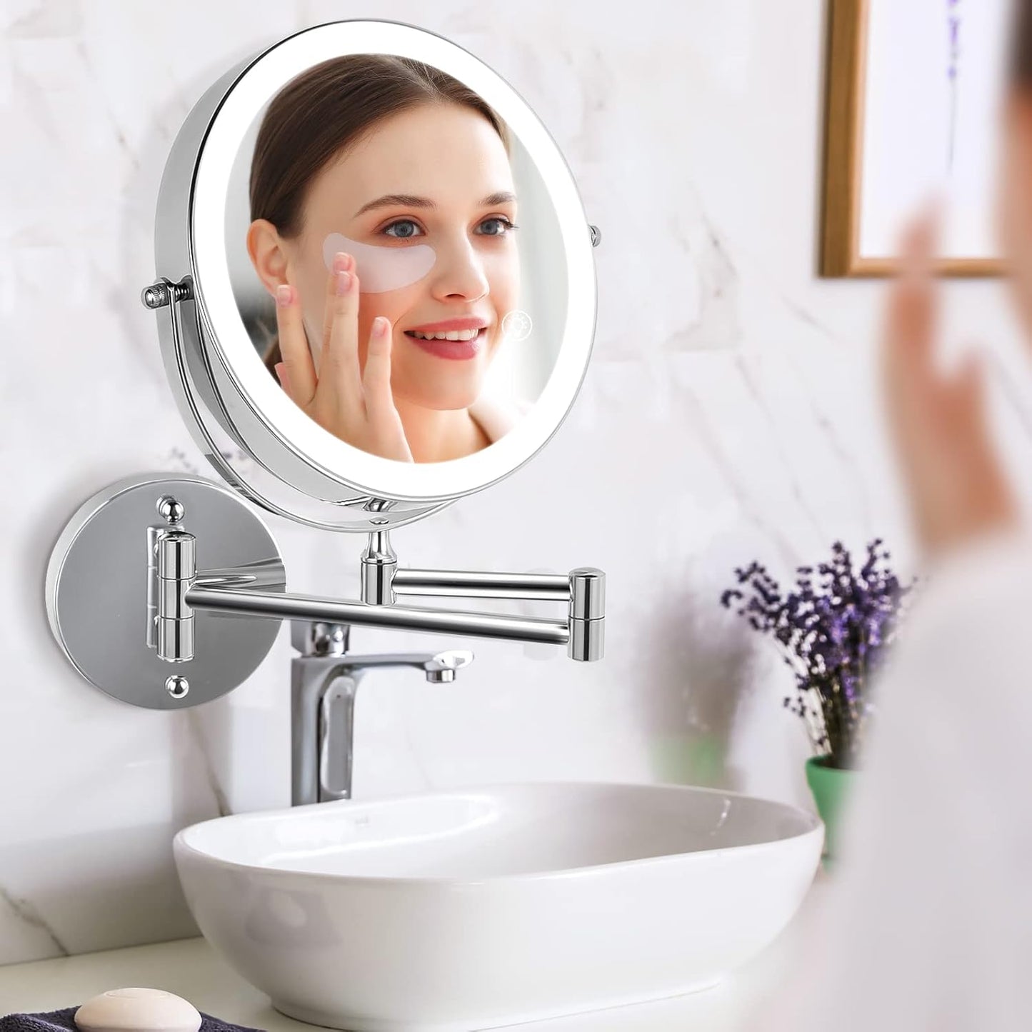 Wall Mounted Lighted Makeup Mirror - 8.5 Inch Double-Sided with 1X/15X Magnification | Chrome Finish for Vanity and Bathroom