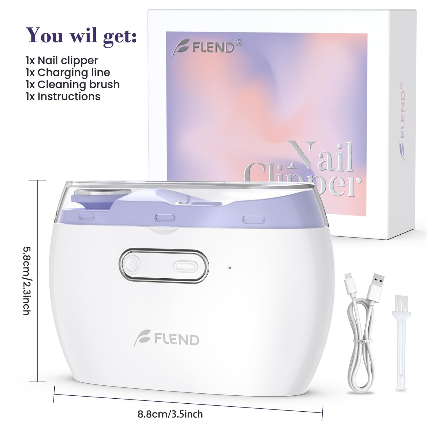Electric 2-in-1 Nail Clipper & Polisher, 2-Speed Safe Fingernail Trimmer for All Ages, Rechargeable Automatic Nail Clipper with Light, Manicure Set for Baby Kids Seniors & Weak Hands, Purple