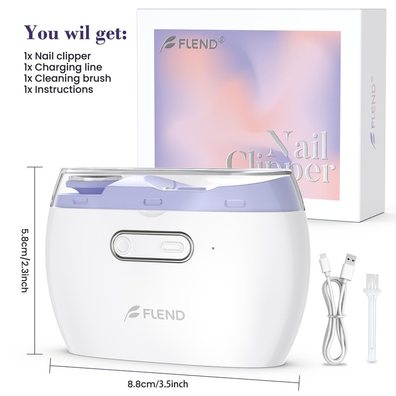 Electric 2-in-1 Nail Clipper & Polisher, 2-Speed Safe Fingernail Trimmer for All Ages, Rechargeable Automatic Nail Clipper with Light, Manicure Set for Baby Kids Seniors & Weak Hands, Purple