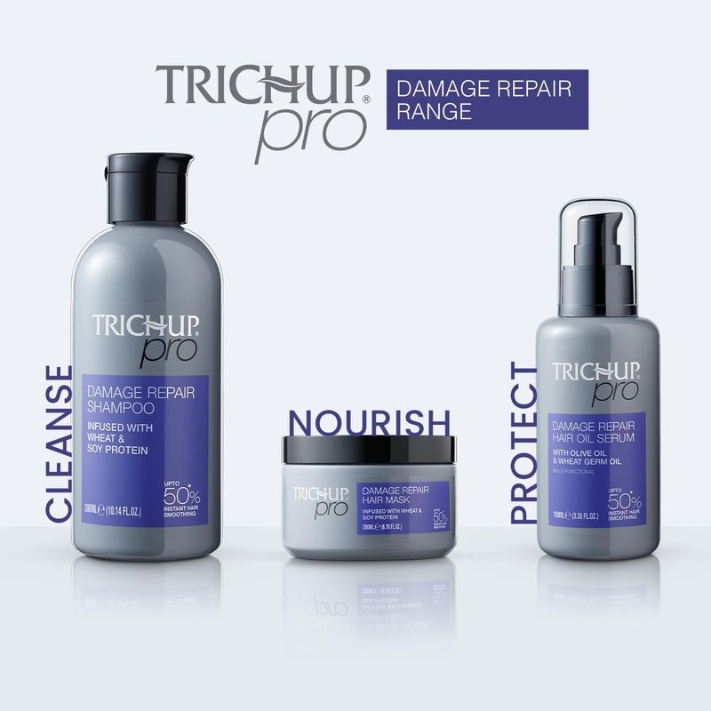 TRICHUP Pro Damage Repair Hair Care Kit, Shampoo, Hair Mask & Serum Set, Anti Frizz & Split End Control, Deep Nourishment for Dry Damaged Hair, Smooth Shiny Hair, Paraben Free, Set of 3