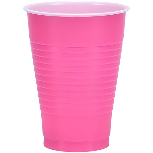 Disposable Plastic Party Cups - 12 oz | Hot Pink | Pack of 20