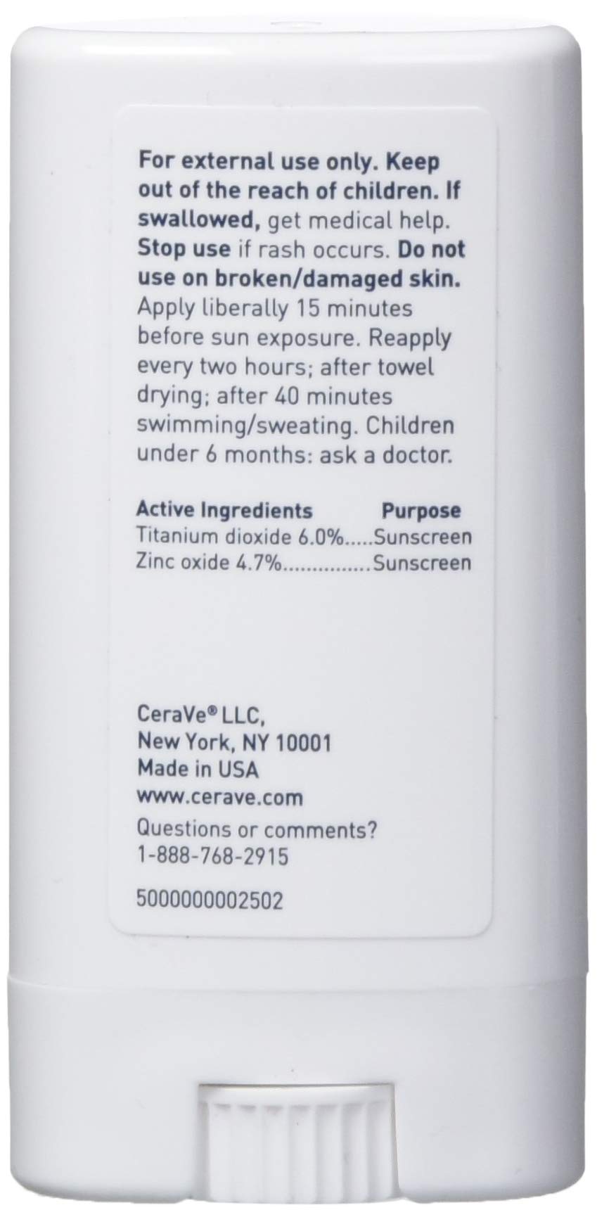 CeraVe Sunscreen stick spf 50 | 0.47 ounce | mineral sunscreen for kids & adults | fragrance free, 0.47 Ounce (Pack of 2)