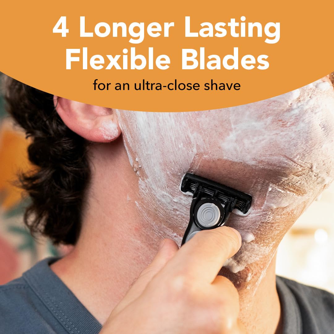 BIC Flex 4 Men's Refillable with 4 Blade Razors, Durable and Long-Lasting with Lubricating Strip, 1 Handle and 4 Cartridges, 4-Pack