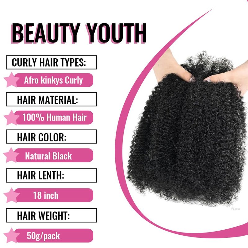 Afro Kinkys Bulk Human Hair 2 Bundles 18 Inch Kinky Curly Bundles Human Braiding Hair For Mini Twist Repair Locs Braiding, 100% Human Crochet Hair 1B Color (1b, 18 inch)