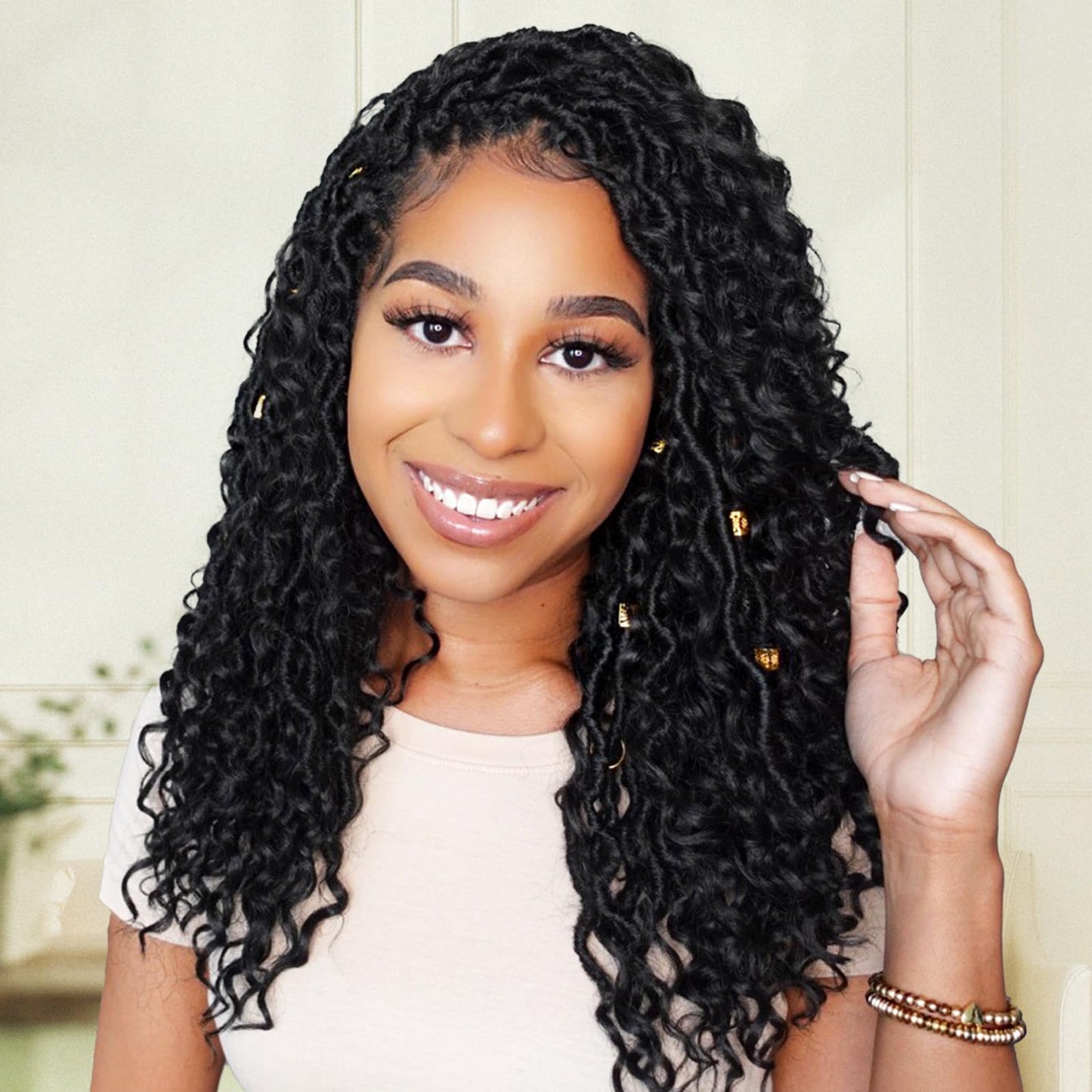 Goddess Locs Crochet Hair 12Inch 8Packs Pre Looped Faux Locs Crochet Hair with Curly Ends Bohemian Crochet Braids Hair for Black Women 1B