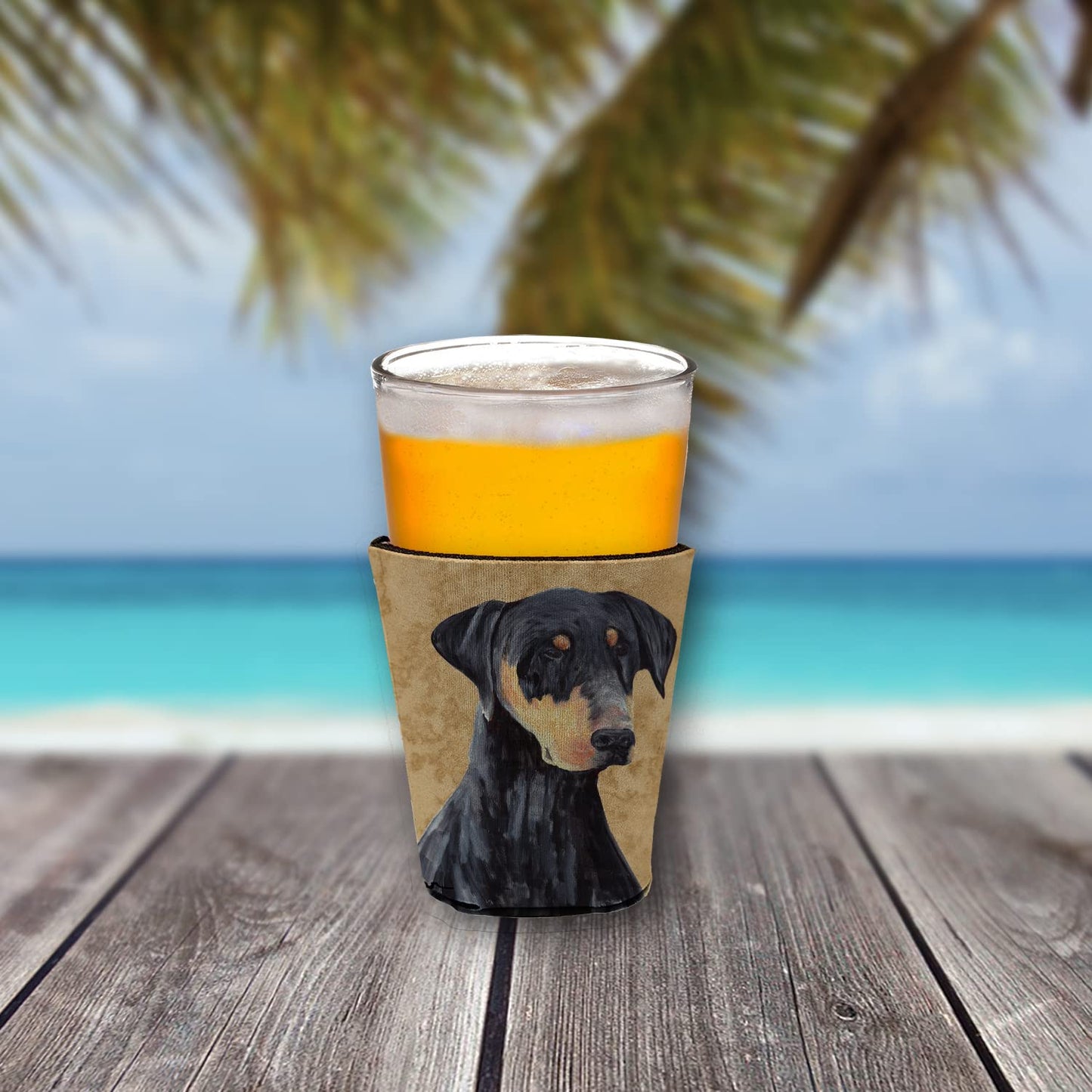 Caroline's Treasures SC9126RSC Doberman Red Cup Hugger Cup Cooler Sleeve Hugger Machine Washable Drink Sleeve Hugger Collapsible Insulator Beverage Insulated Holder