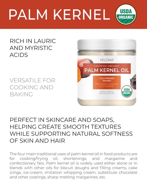 velona USDA Certified Organic Palm Kernel Oil - 16 Fl Oz | 100% Pure and Natural Carrier Oil | Refined, Cold Pressed | Face, Hair, Body & Skin Care | Use Today - Enjoy Results