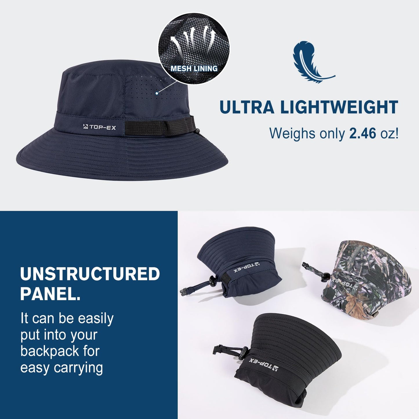 Mens Wide Brim Golf Bucket Cooling Sun Hat L XL Extra Large Size UV Protection Boonie Sunhat Summer Hiking Outdoor Fishing SPF50 Navy Blue