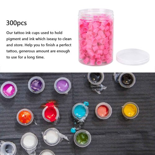 Tattoo Ink Cups with Base, 300PCS Pink Supplies Silicone Pigment Cup Ink Silicone Ink Ink Cups Eyebrow Lip Color Pigment Cup Supplies and Equipment Ink Caps Silicone Permanent Makeup Cups