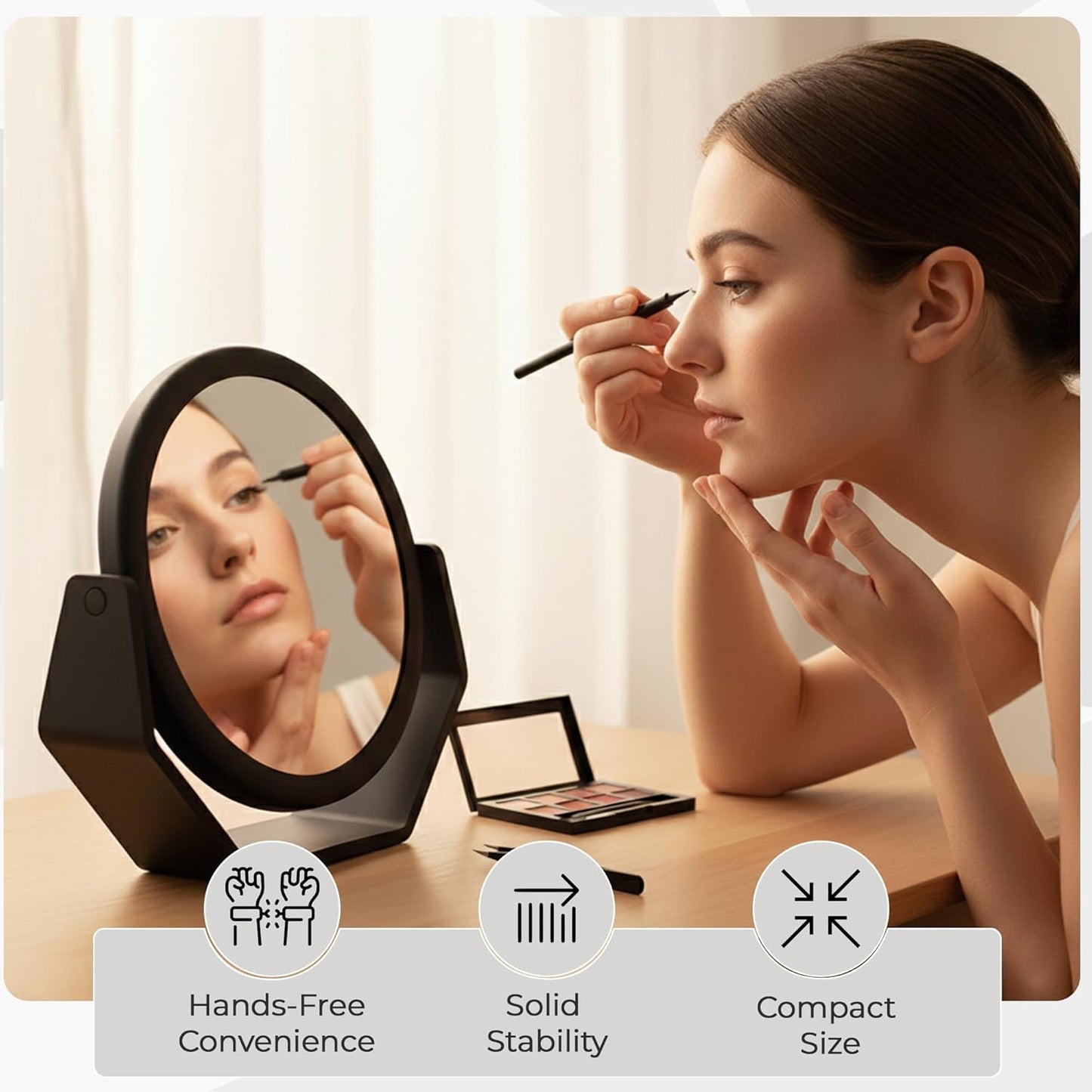 Round Soft Touch Vanity Mirror - 1X/10X Magnifying Black Matte Makeup Mirror | Portable Tabletop & Desk Use