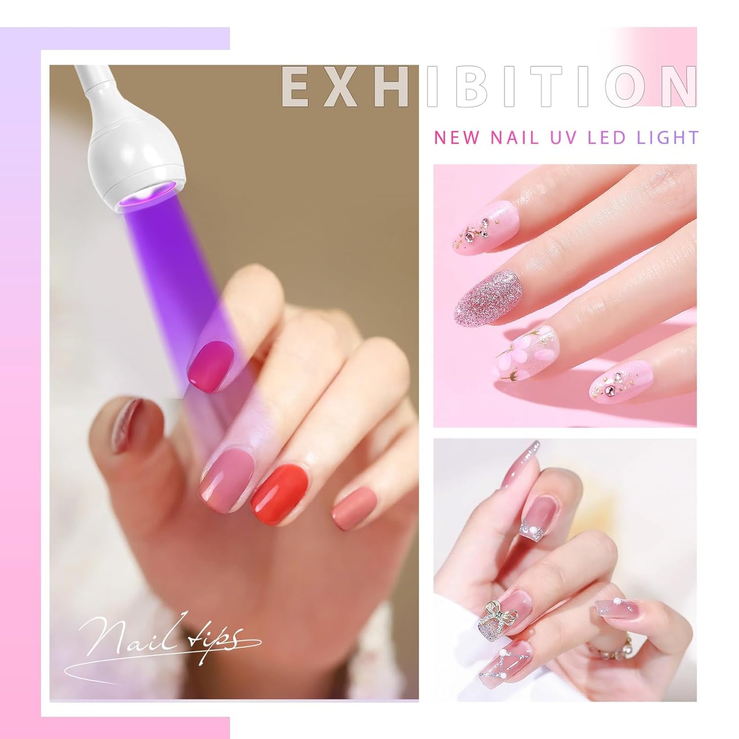 UV Nail Lamp - UV Light for Gel Nails, LED Gooseneck Flash Cure Lamp for Nails, Manicure Dryer Black Light with Clamp, 365+395nm Wavelength 5V 3W 4 Levels Dimming
