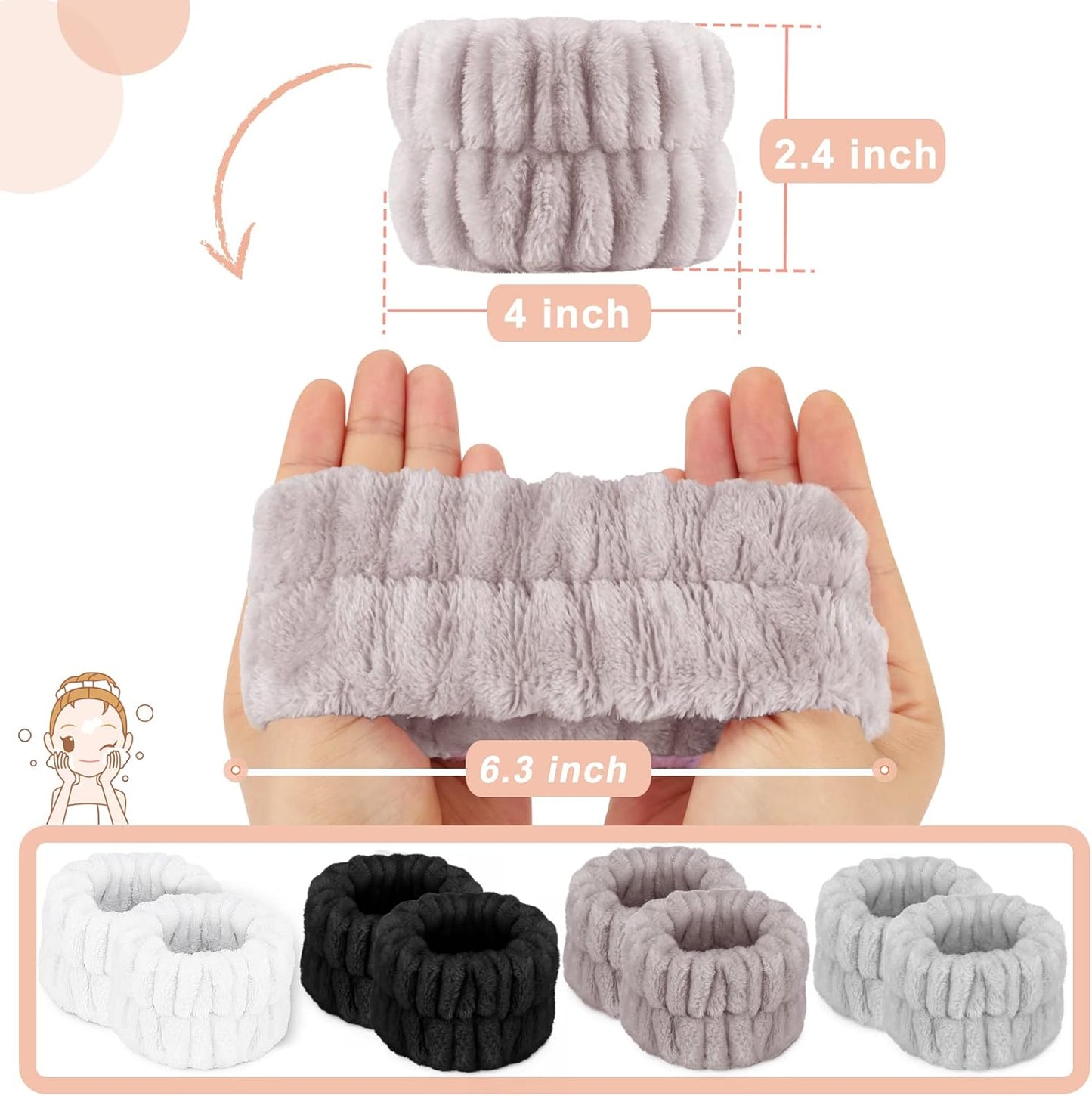 Crosize 8 Pcs Microfiber Wrist Bands for Washing Face, Women's Absorbent Face Washing Wristbands, Prevent Water from Spilling Down Your Arms