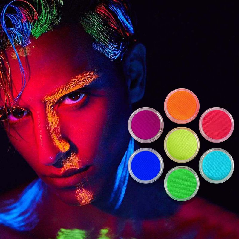 MEICOLY Water Activated Eyeliner, UV Reactive Hydra Eyeliner,7 Cakes Graphic Eye Liner for Adult and Kids, Glow Blacklight Fluorescent Neon Eyeliner for Rave Accessories for Women
