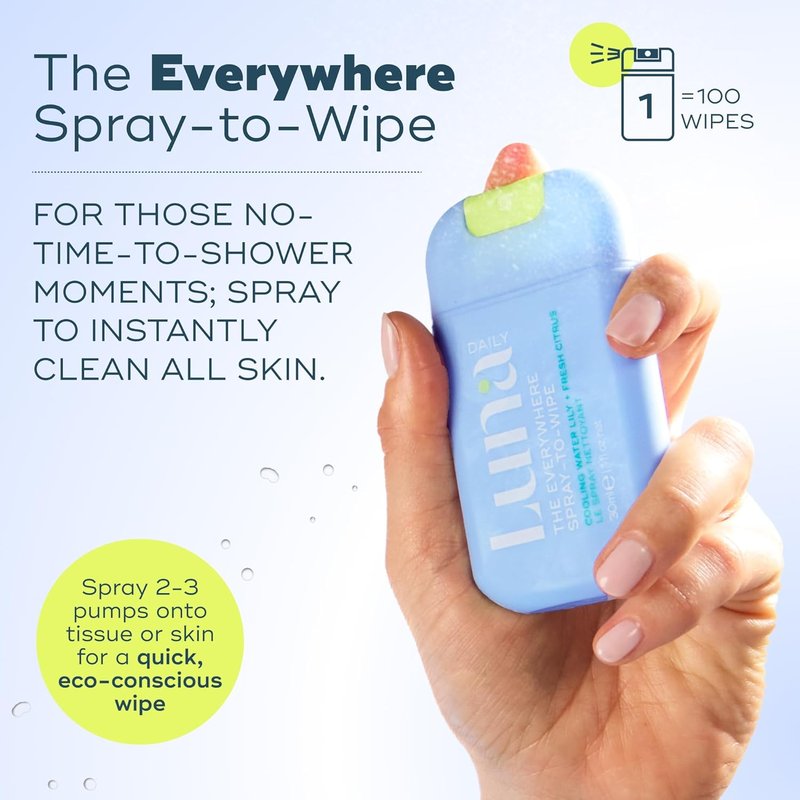 Luna Daily Everywhere Spray-To-Wipe | Hydrating Cooling Body Mist for Feminine Care | Water Lily & Citrus | 80ml