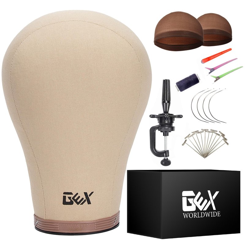 GEXWORLDWIDE GEX 20"-24" Cork Canvas Block Head Mannequin Head Wig Display Styling Head With Mount Hole (Light Brown, 21.5")