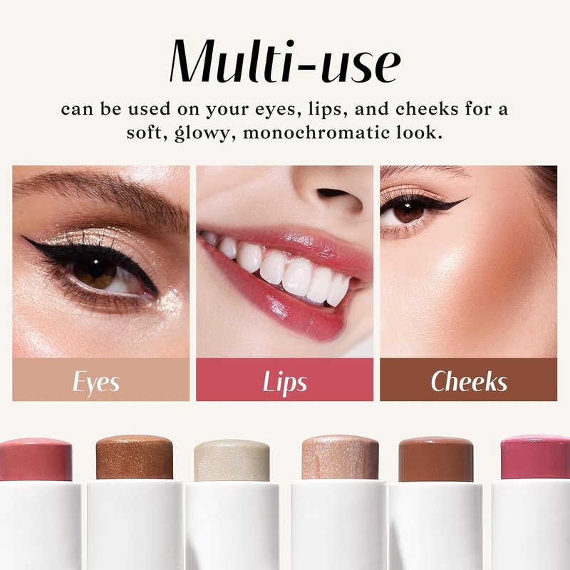 KIMUSE Multi Stick Trio Face Makeup, Cream Blush Stick for Cheeks & Lips, Contour Stick & Highlighter Makeup Sticks for All Skin