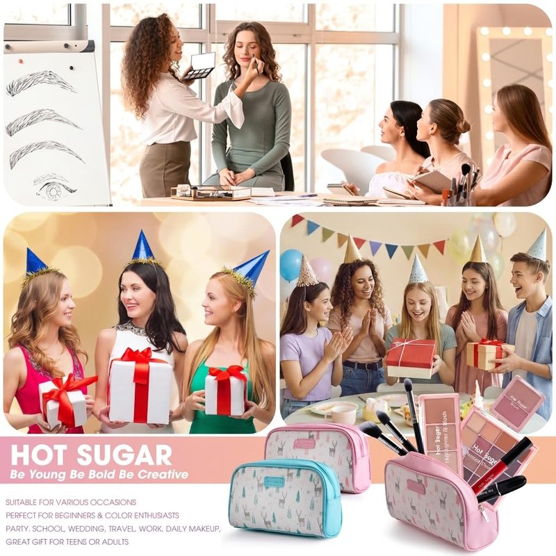 Hot Sugar Travel Makeup Kit All in One, Makeup Kit for Women Full Kit, Makeup Gift Set for Beginners and Professionals with Cosmetic Bag (Pink)