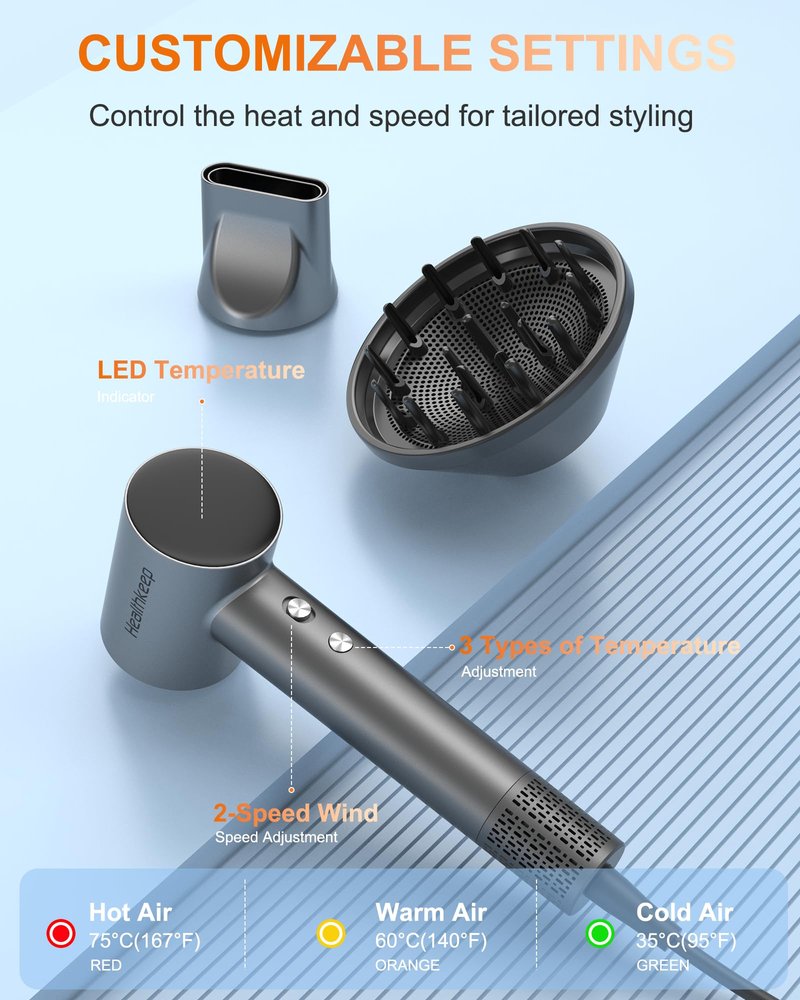 Ultimate Tech Turbo Hair Dryer – 1,500 W Brushless 110,000 RPM Motor • 20 m/s High‑Velocity Airflow • 200M Negative Ion Hydration • Whisper‑Quiet ≤78 dB • Includes Concentrator & Diffuser