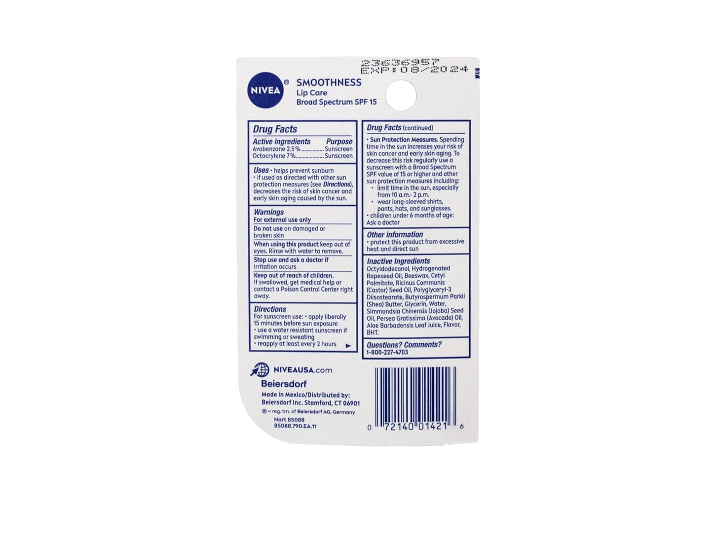 NIVEA Smoothness Lip Care SPF 15 - Hydrating Lip Balm, 0.17 oz (Pack of 6)