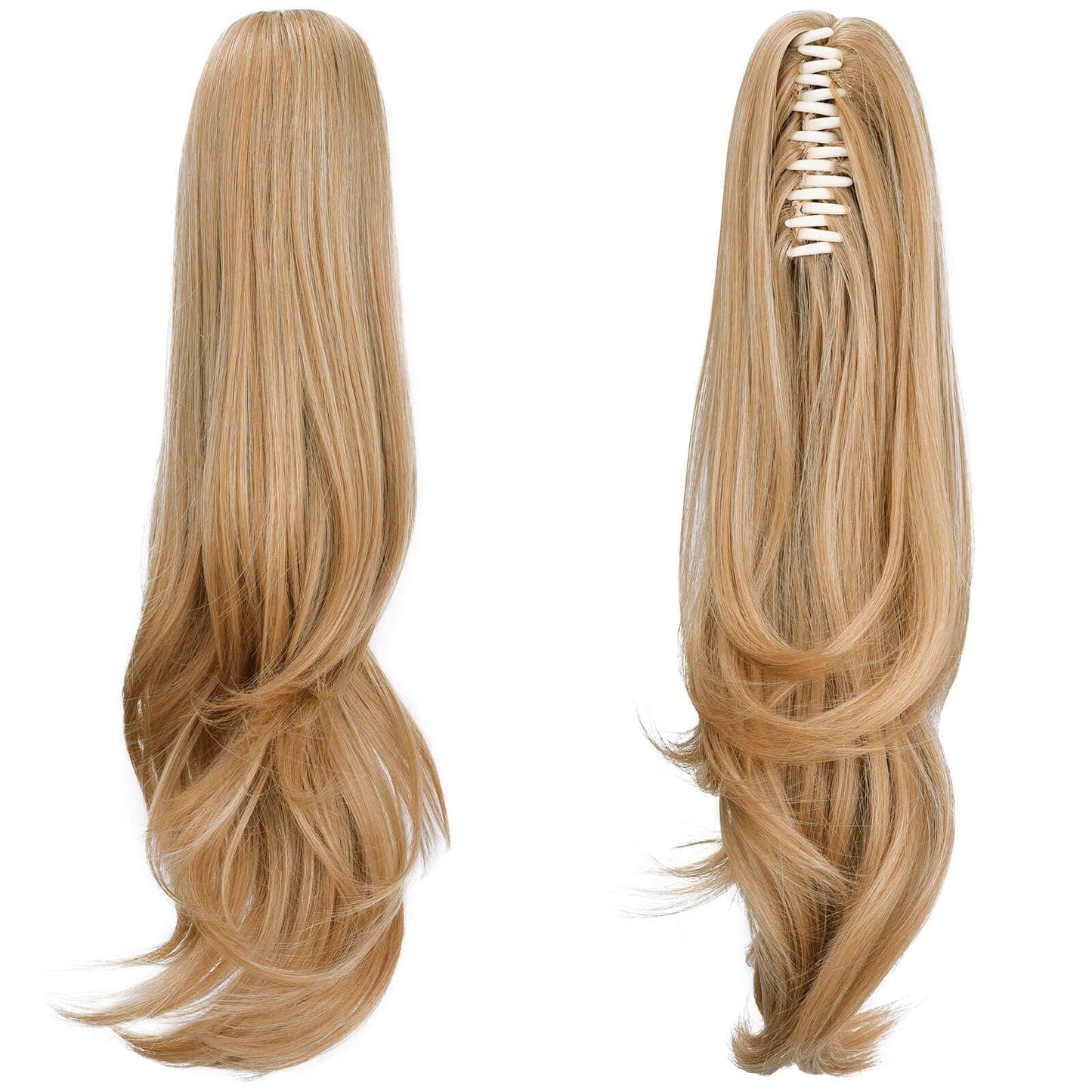 HEWEICSY Ponytail Extension,Hair Extension Ponytail 20" Long Claw Hair Extension Synthetic Wavy Straight Hairpieces Ponytail Clip in Ponytail Wig Daily Fluffy Pony Tail for Women(Blonde)