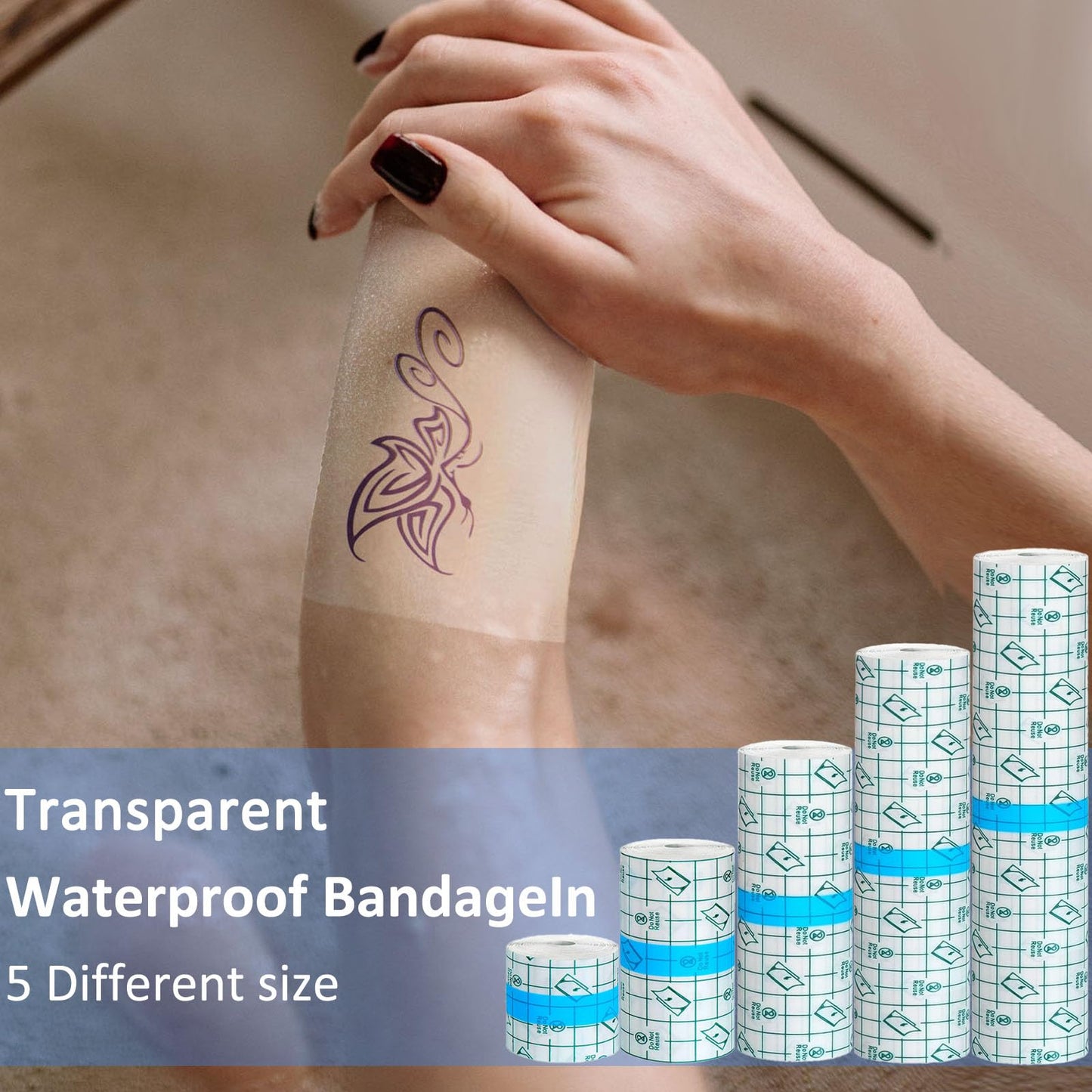 20 Rolls Tattoo Aftercare Bandage Warp Waterproof (2", 4",6",8",10" Wide) Second Skin Tattoo Cover Up Tape Tattoo Healing Wrap Tattoo Supplies for Swimming, Shower, Wound Initial Healing