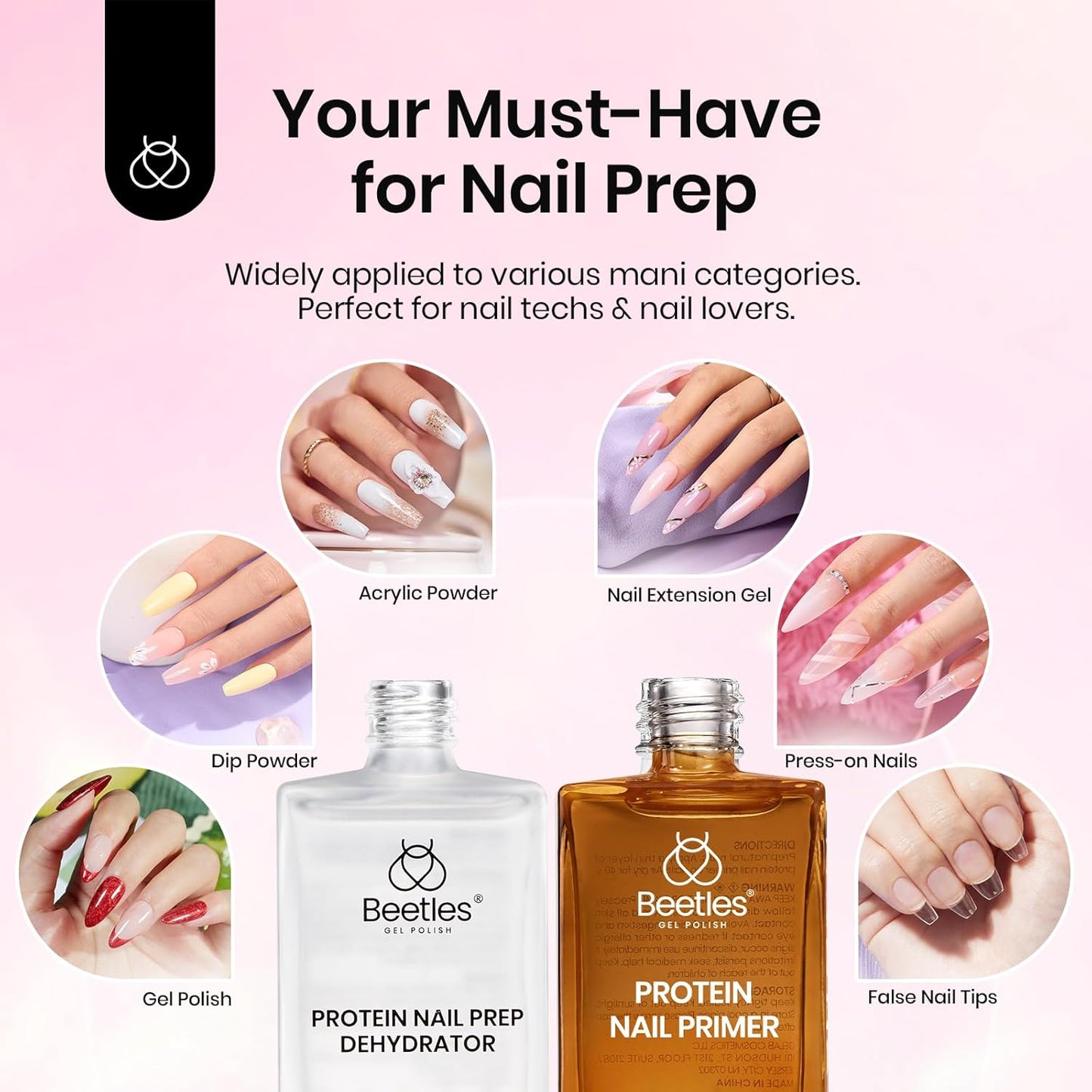 beetles Gel Polish Gel No Wipe Base Coat,15ml for Gel Nail Polish Soak Off LED Nail Lamp Gel Base Coat Upgraded Formula Long-Lasting DIY Home and Nail Salon