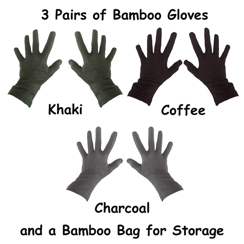 Bamboo Gloves for Eczema, Medium/Large, Women and Men, Dry Hands, Overnight Moisturizing Gloves, 3 Pairs