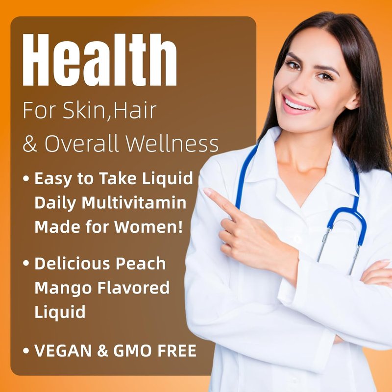 Liquid Multivitamin for Hair Growth - Biotin 10000mcg | Clinically Tested for Thicker Hair & Skin Elasticity | 15.22 Fl Oz